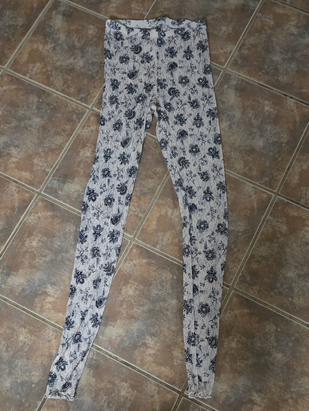 Free People White Leggings with Black Floral Print